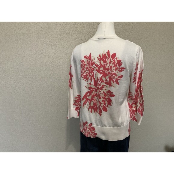 Ann Taylor, 3/4 Sleeve, White And Pink Floral Cardigan, Size: L - Picture 2 of 7
